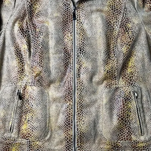 Dialogue Snake Print Zip Up Gold & Brown Jacket Coat Blazer Women’s Size 2X - Picture 5 of 12